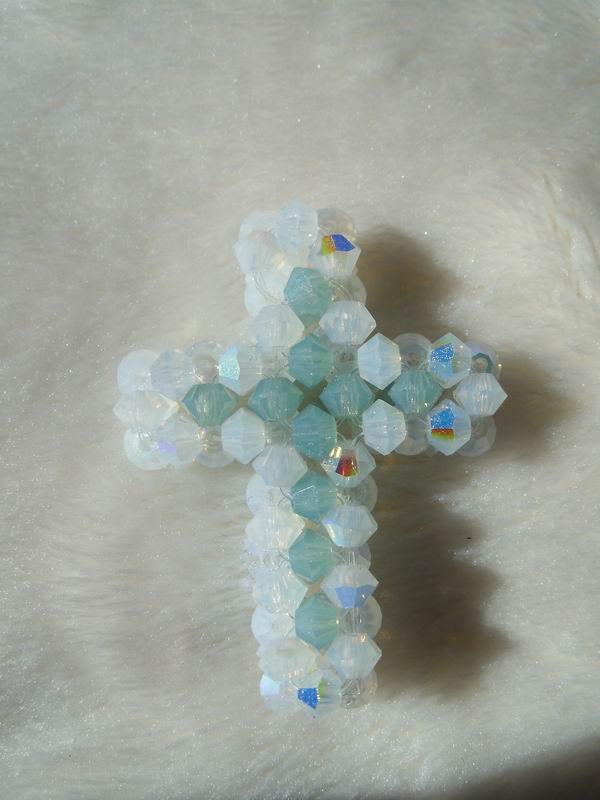 Kreuz-Anh�nger aus echten Swarovski Steinen - 3mm - opal/pacific